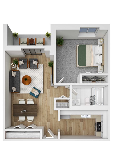 Floor plan for 1 bed, 1 bath, 650 sqft